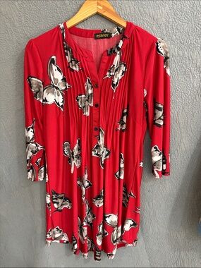 Reborn Red Butterfly-Print Women’s Tunic Top by Reborn